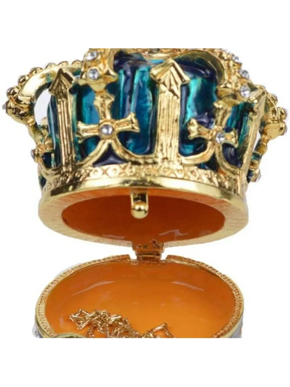 Cloisonne Blue‎ Crown Jewelry Box with Gold and Rhinestones new